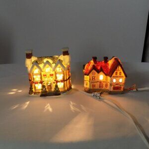 Holiday Traditions Christmas Village Inn Railroad Station Snow Covered Vintage